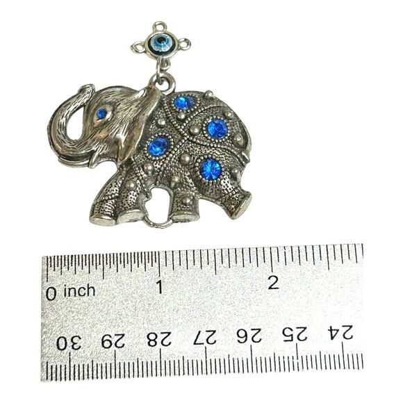 Elephant Silver Tone Royal Blue Trunk Up Evil Eye Decorative Fob - Picture 3 of 5